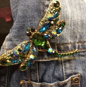 Teal Rhinestoned 💎 Dragonfly Brooch